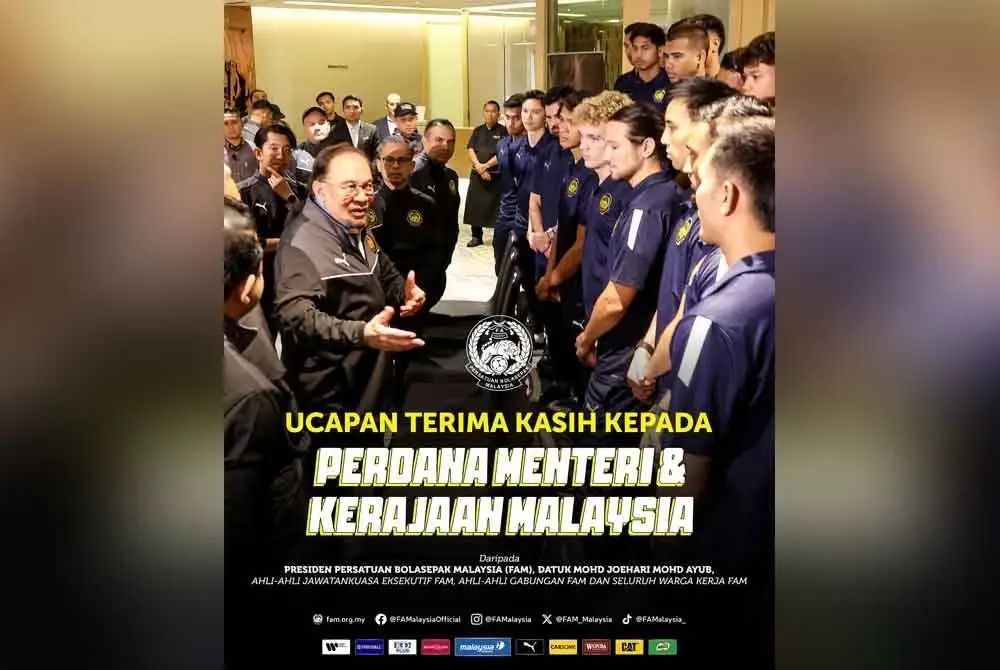 FAM mengucapkan terima kasih kepada Anwar dan kerajaan yang sentiasa memberikan sokongan kepada pasukan bola sepak kebangsaan.