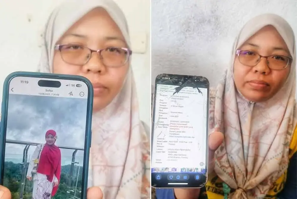Siti Asmak menunjukkan gambar wajah anak sulungnya, Aneez dan tawaran ke Kolej Poly-Tech-Mara Kuantan.