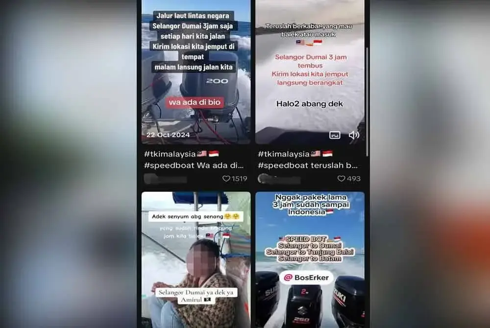Tangkap layar video tular mempromosikan khidmat membawa masuk dan pulang warga asing melalui jalan tidak sah.