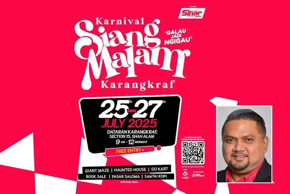 Karnival Siang Malam Karangkraf 2025 yang akan berlangsung selama tiga hari bermula 25 hingga 27 Julai ini. Gambar kecil: Airol Fadley