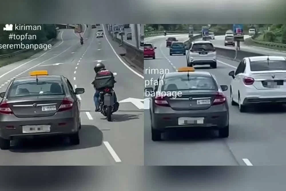 Teksi tersebut yang dipandu secara berbahaya hampir melanggar beberapa pengguna lain.