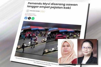 Laporan Sinar Harian pada Ahad mengenai pemandu Myvi diserang sawan langgar empat pejalan kaki di Cameron Highlands. (Gambar kecil: Siti Asmah, Choy Peng)