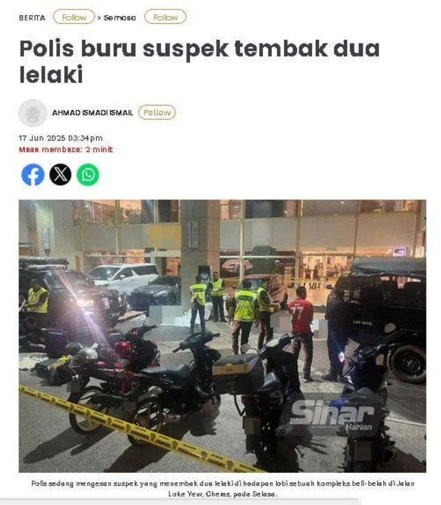 Laporan Sinar Harian berkaitan dua lelaki mati ditembak.