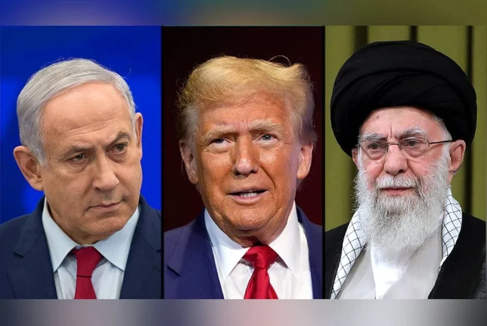 Dari kiri: Netanyahu, Trump dan Ali Khamenei