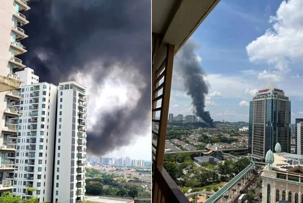 Gambar tular kejadian kebakaran melibatkan sebuah kilang di Jalan Lembah Kinrara, Kampung Lembah Kinrara, Selangor pada Sabtu.