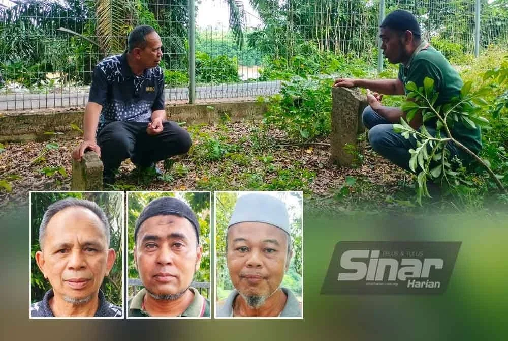 Shahrul Nizam (kanan) dan Razak melihat kubur yang terletak berhampiran jalan utama dan tebing sungai. Foto Sinar Harian, gambar kecil dari kiri: Razak Daud, Shahrul Nizam, Zulkifli Mahmud
