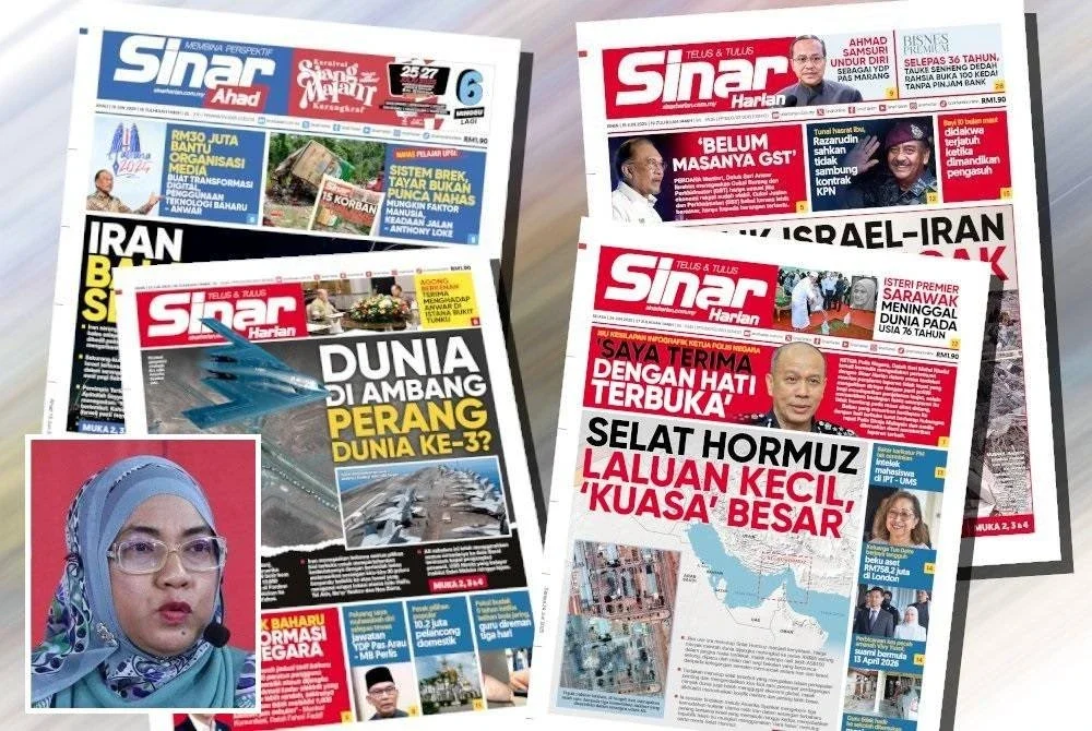 Laporan muka depan Sinar Harian mengenai perang Iran-Israel. (Gambar kecil: Salawati)