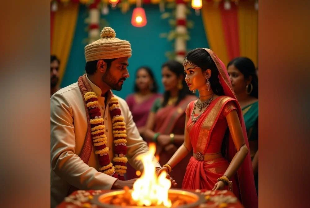 Seorang lelaki di India disuruh berkahwin dengan patung wanita untuk membuang nasib malang. Foto AI