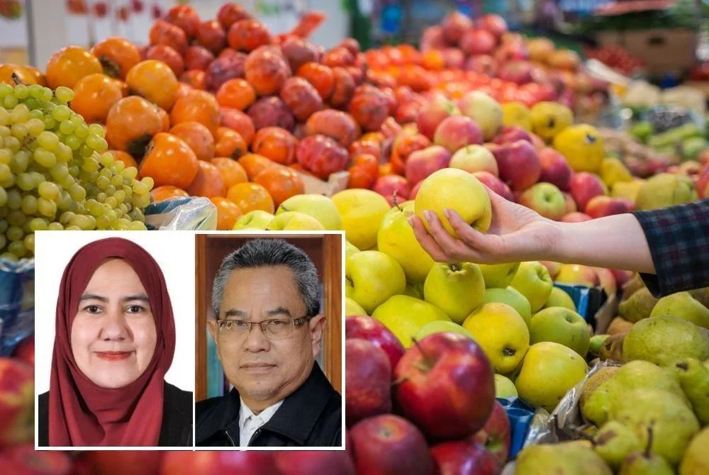 Pakar kesihatan menyokong pengecualian SST ke atas buah epal dan oren sebagai langkah tingkatkan amalan pemakanan sihat rakyat. (Gambar kecil: Dr Haliza, Dr Zainal Ariffin)