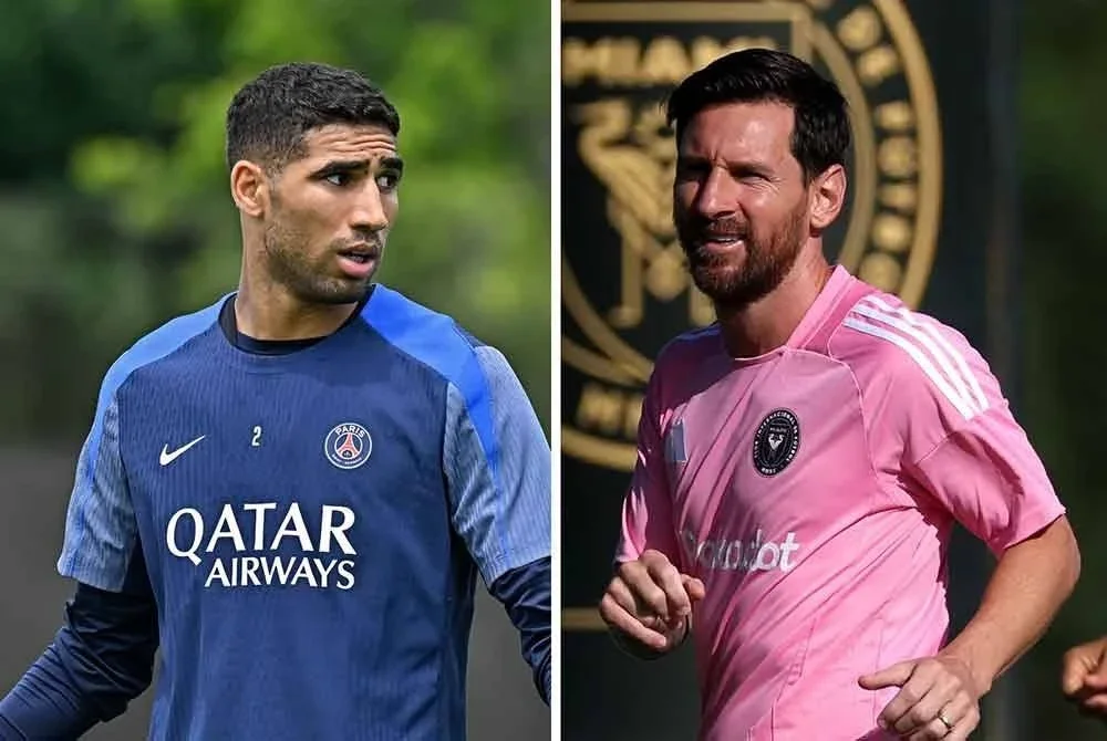 Hakimi (kiri) tidak sabar bertemu Messi di pusingan kalah mati Piala Dunia Kelab FIFA. Foto: Agensi