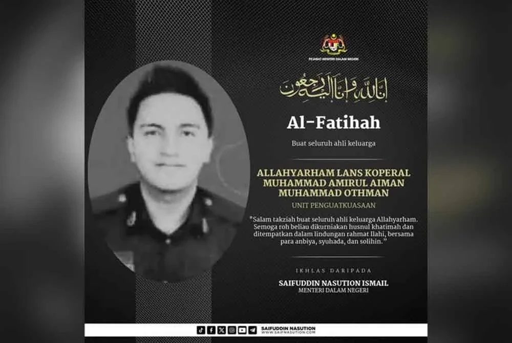 Saifuddin Nasution meluahkan rasa sedih dengan insiden berkenaan dan berharap keluarga Allahyarham tabah dalam menghadapi dugaan yang besar itu.