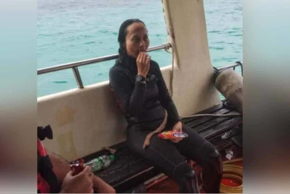 Eliza selamat ditemukan selamat selepas dilaporkan hilang ketika melakukan aktiviti menyelam di Pulau Chebeh, Pulau Tioman. Foto IPD Rompin 