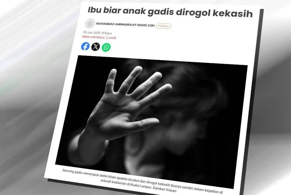 Laporan Sinar Harian pada Ahad mengenai ibu relakan anak gadis dirogol kekasihnya.