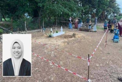 Keluarga Allahyarham Nurly Sahirah kini terpaksa memasang tali penghadang di pusara di Tanah Perkuburan Islam Kampung Gong Pasir, Kerandang.