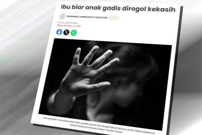 Laporan Sinar Harian pada Ahad mengenai ibu relakan anak gadis dirogol kekasihnya.