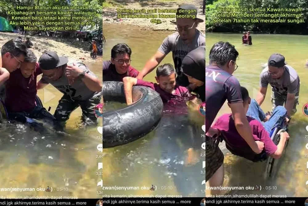 Kawan- kawan membawa Muhd Idzwan Syafiq mandi sungai dan menikmati alam sekitar.