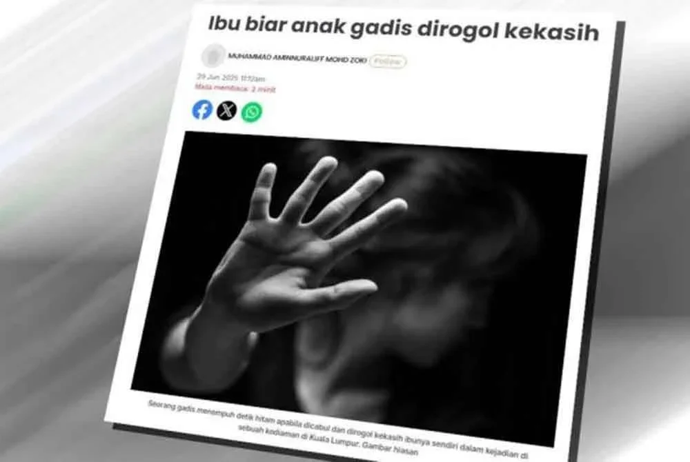 Laporan Sinar Harian pada Ahad mengenai ibu relakan anak gadis dirogol kekasihnya.