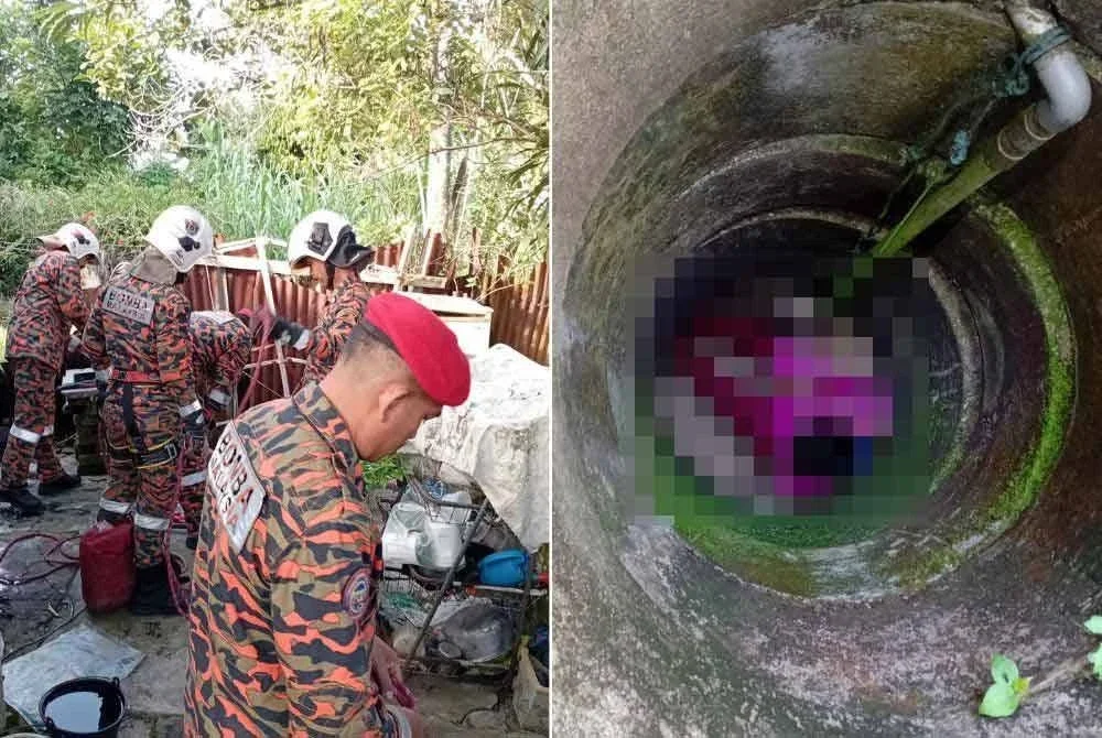 Seorang wanita warga emas yang juga orang kurang upaya (OKU) mental terjatuh ke dalam sebuah perigi buta di belakang rumahnya di South Ward, Tanjung Rambutan di sini pada Rabu. Foto JBPM Perak