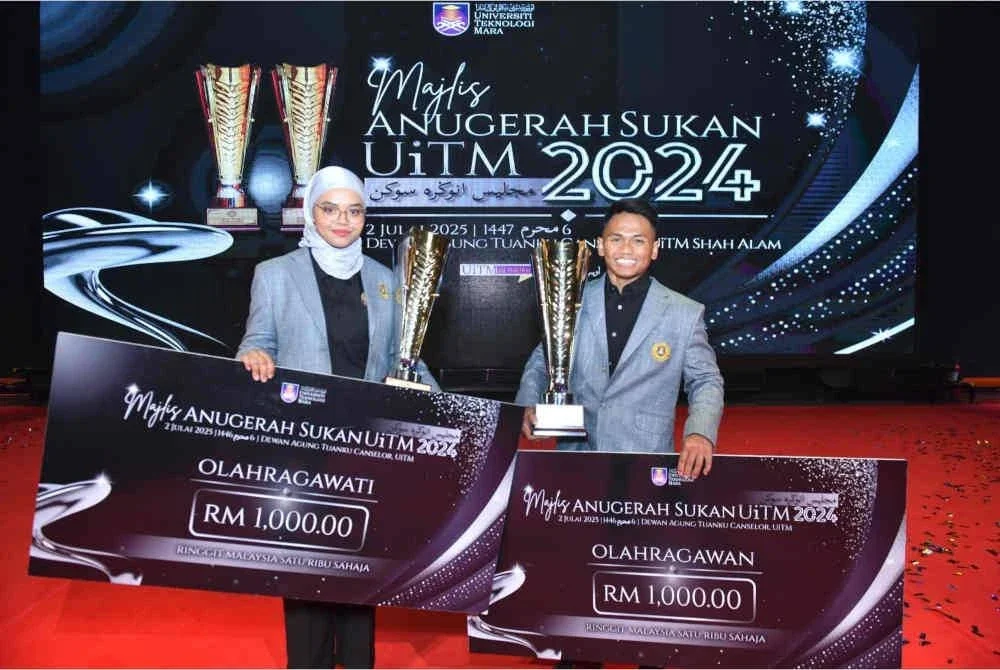 Dari kiri, Nurul Azreena dan Mohamad Aniq dinobatkan sebagai Olahragawan dan Olahragawati UiTM 2024.