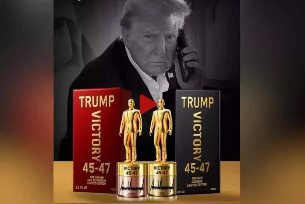 Trump melancarkan minyak wangi baharu dengan slogan 'untuk para patriot yang tidak pernah gentar seperti Presiden AS'. Foto Agensi