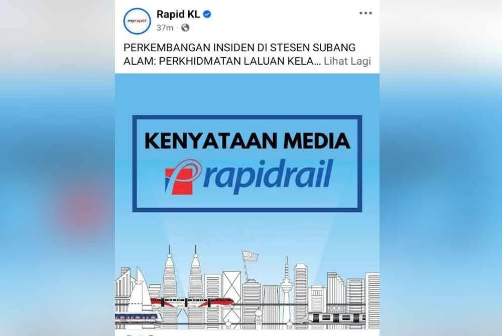 Rapid KL berkongsi perkembangan terkini kejadian gangguan perkhidmatan di laman Facebooknya pada Jumaat.