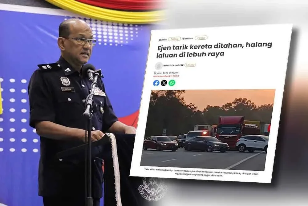 Hasani (kiri), Laporan Sinar Harian berhubung ejen tarik kereta ditahan, halang laluan di lebuh raya