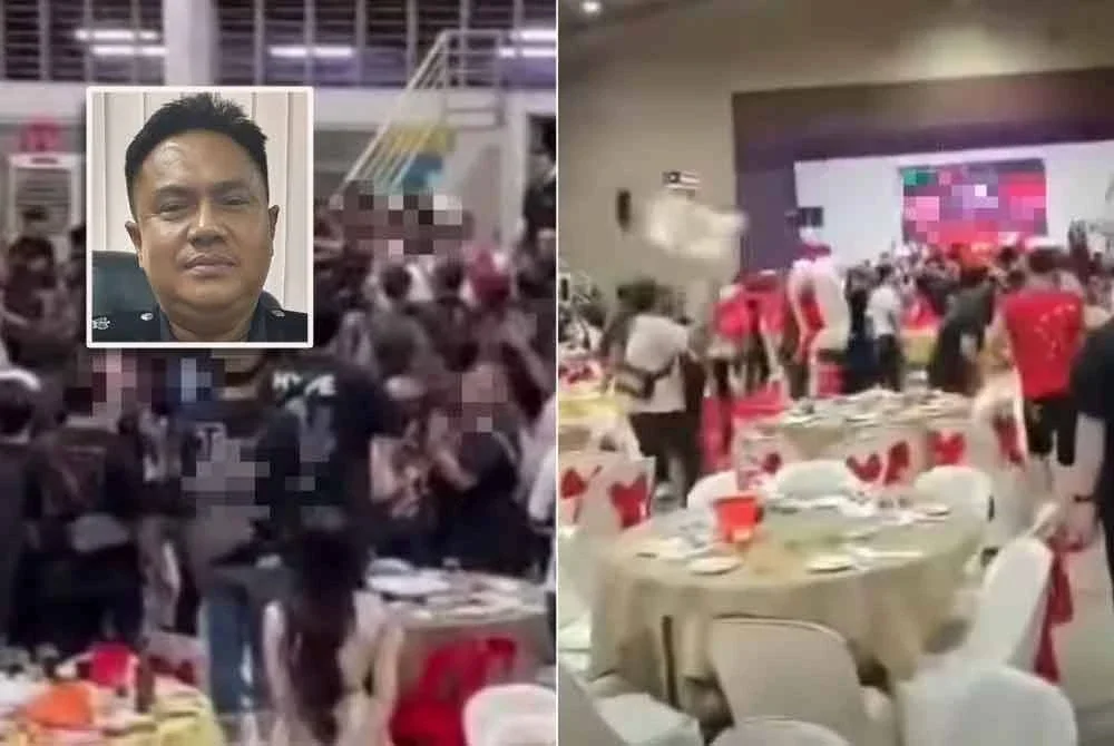 Tangkap layar video kejadian pergaduhan di dewan sebuah sekolah di Pekan Nanas, Pontian. Gambar kecil: Mohammad Shofee