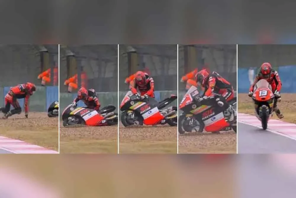 Urutan insiden malang yang menimpa Hakim Danish dalam saingan JrGP di Perancis pada Ahad. Foto FB MMM Garage.