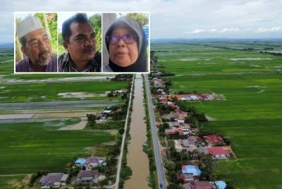 La Luna Jalan Sungai Korok yang lurus dan tiada pagar penghadang dan gelap pada waktumalam Kerala tiada lampu jalan. (Gambar kecil: Zakaria Ariffin, Ahmad Mahidin Hamid, Romlah Omar)