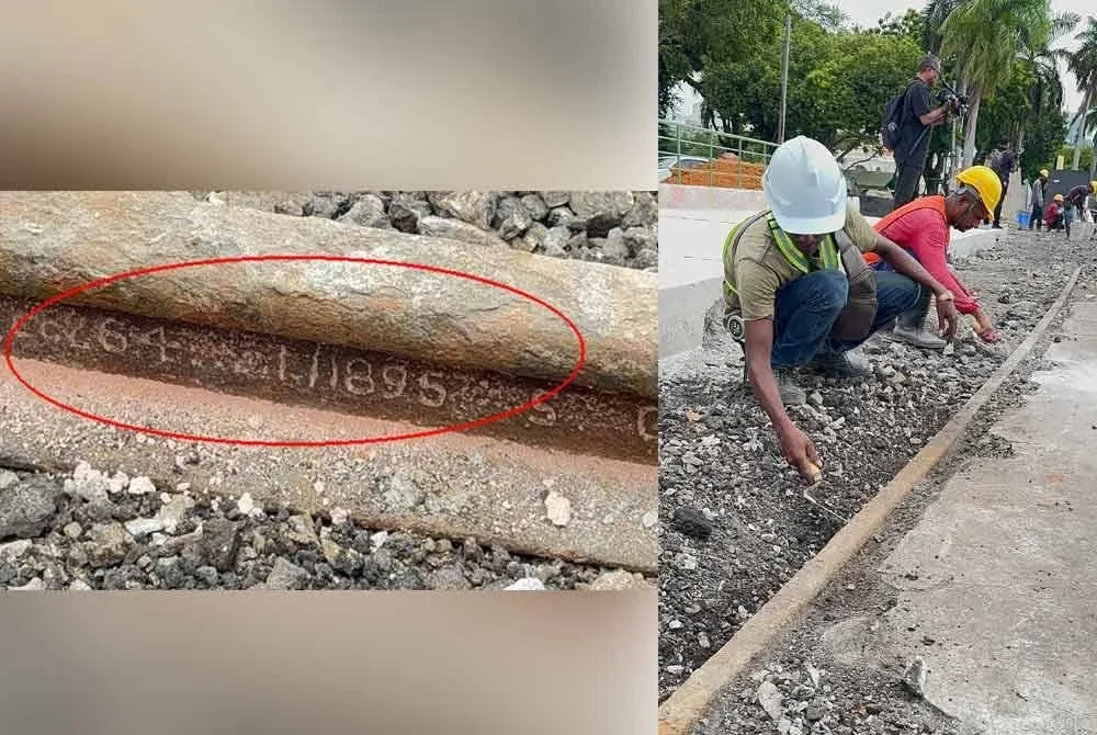 Rel kereta api tersebut dibina pada 1895 namun tidak dapat disahkan tahun ia dipasang di kawasan tersebut. Pekerja (kanan) di lokasi penemuan sedang membersihkan kawasan sekitar rel kereta api tersebut.