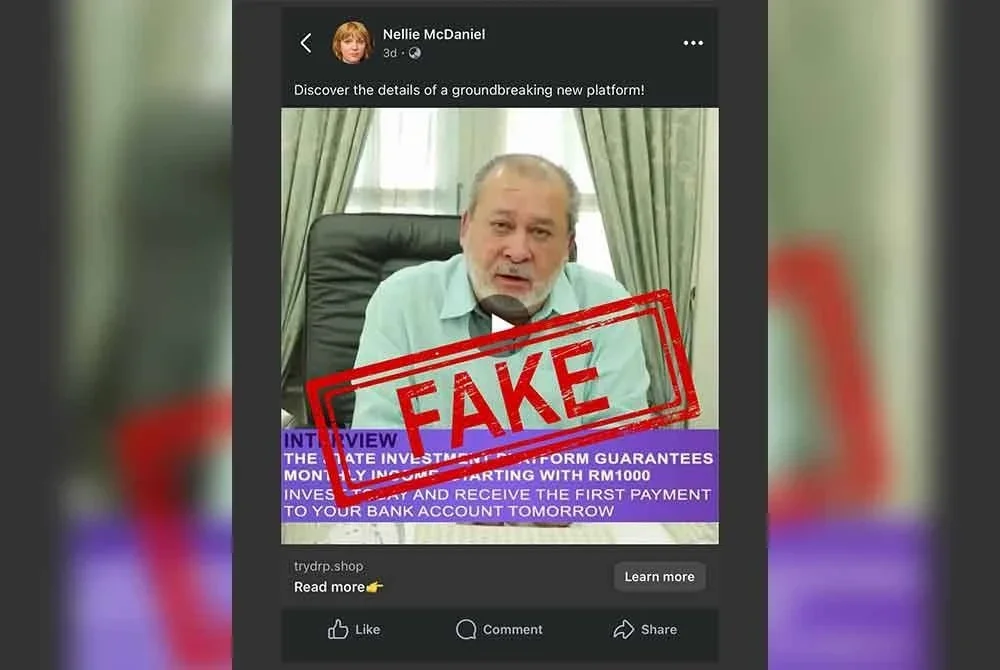 Royal Press Office mengesan terdapat akaun video palsu di Facebook yang dihasilkan menggunakan AI memaparkan wajah serta suara Sultan Ibrahim.