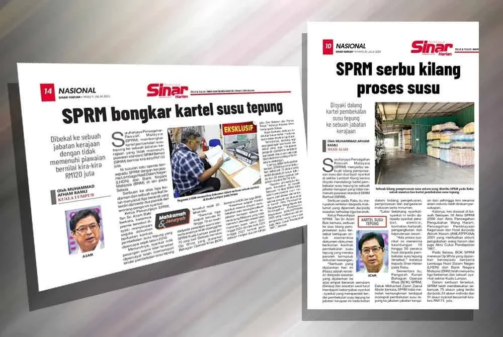 Laporan Sinar Harian berkenaan pembongkaran SPRMke atas kes kartel susu tepung.