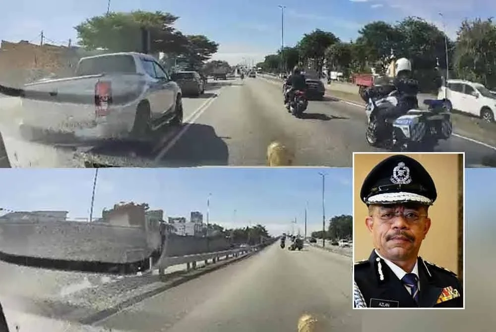 Tular video di media sosial menunjukkan kemalangan melibatkan motosikal PDRM dengan sebuah motosikal lain baru-baru ini. Gambar kecil: Wan Azlan