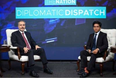 Hakan Fidan (kiri) semasa temu bual eksklusif dalam program Bernama TV, The Nation: Diplomatic Dispatch bertajuk 'Malaysia, Turkiye and the ASEAN Outlook' disiarkan pada Jumaat. Foto Bernama