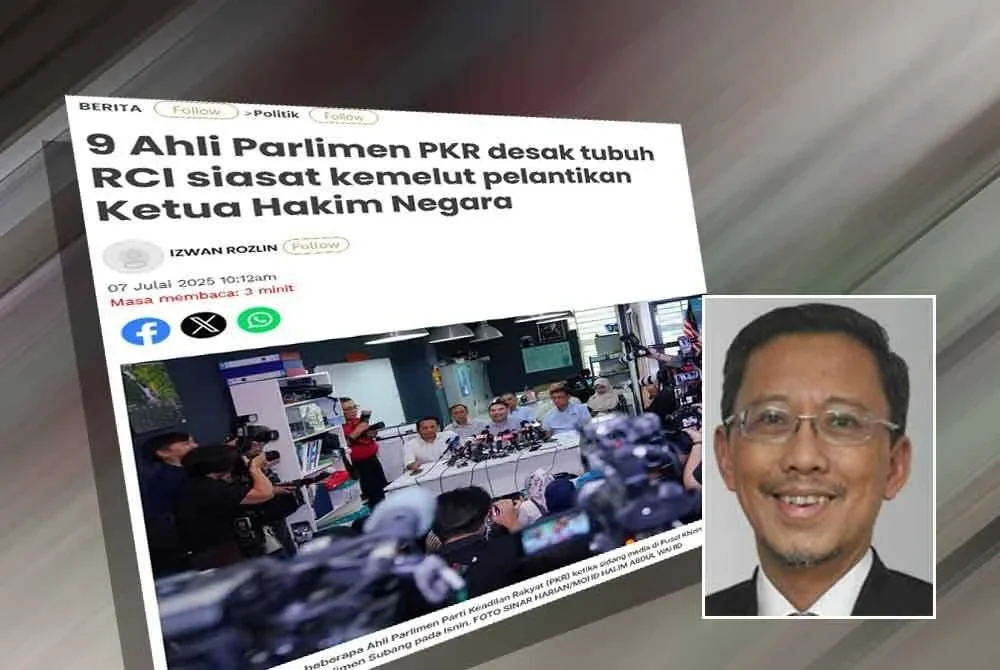 Laporan Sinar Harian mengenai cadangan sembilan ahli Parlimen PKR berhubung penubuhan RCI bagi menyiasat kemelut pelantikan badan kehakiman negara. Gambar kecil: Zahir