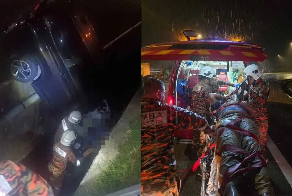 Anggota bomba sedang mengeluarkan mangsa yang terlibat dalam kemalangan di Jalan KLIA S8 di sini pada Ahad.