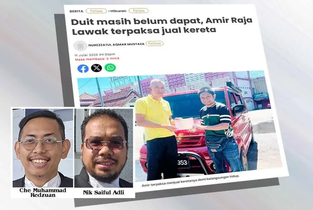 Dua peguam dari firma guaman Tetuan Irmohizam Rosley & Nik Adli cawangan Melor dan Tumpat menawarkan khidmat guaman percuma kepada Amir Raja Lawak.