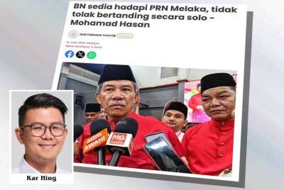Laporan Sinar Harian mengenai BN yang sedang siap siaga untuk berdepan PRN Melaka termasuk kemungkinan parti itu akan bergerak solo.