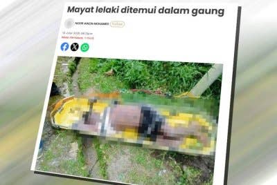 Polis mengesahkan mayat lelaki yang ditemui dalam gaung di kawasan Kampung Batu 23, Jalan Pahang pada Sabtu sebagai mangsa bunuh.
