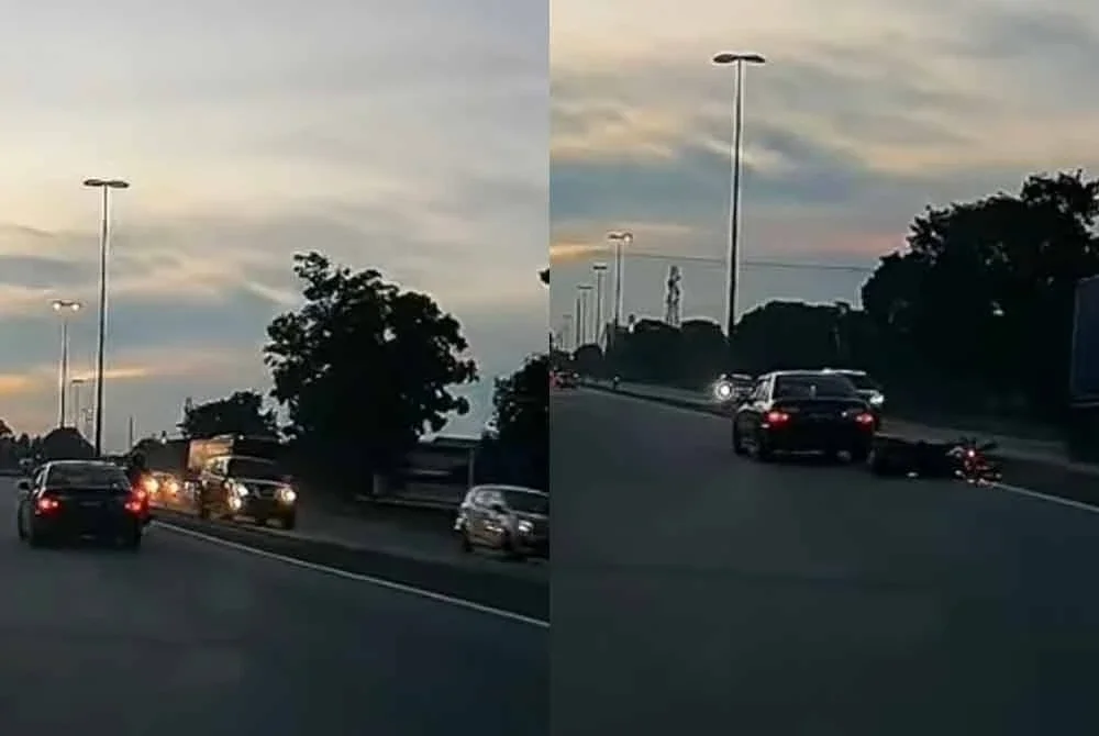Tangkap layar video tular memaparkan sebuah kereta melanggar penunggang motosikal di Batu 5 Jalan Kapar pada Sabtu.