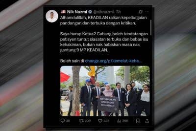 Ciapan Nik Nazmi di laman X pada Isnin.