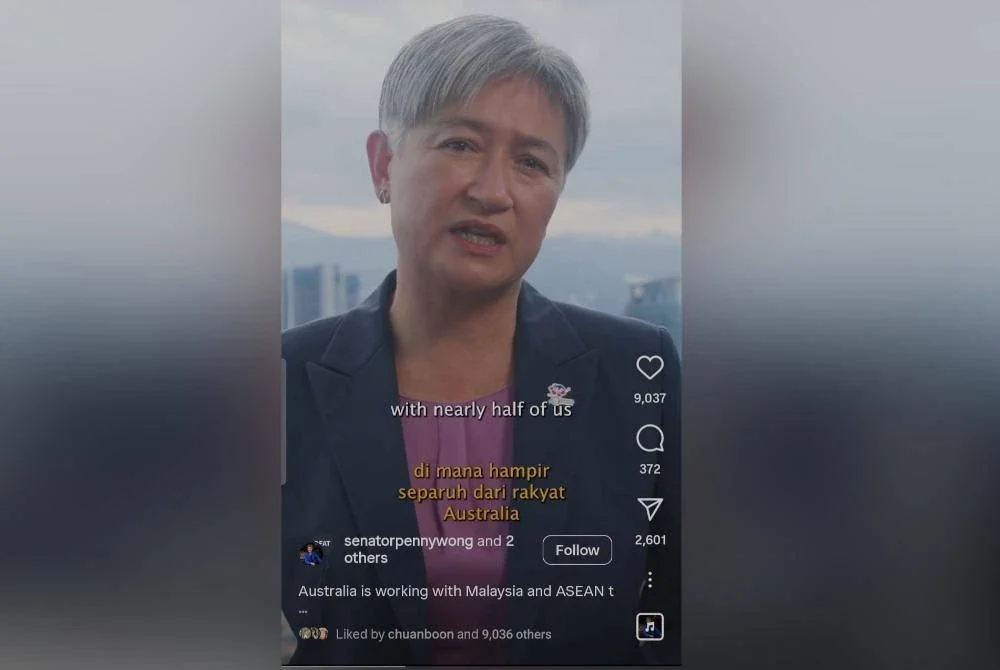 Penny Wong menerusi video yang dimuat naik di instagram pada Selasa.
