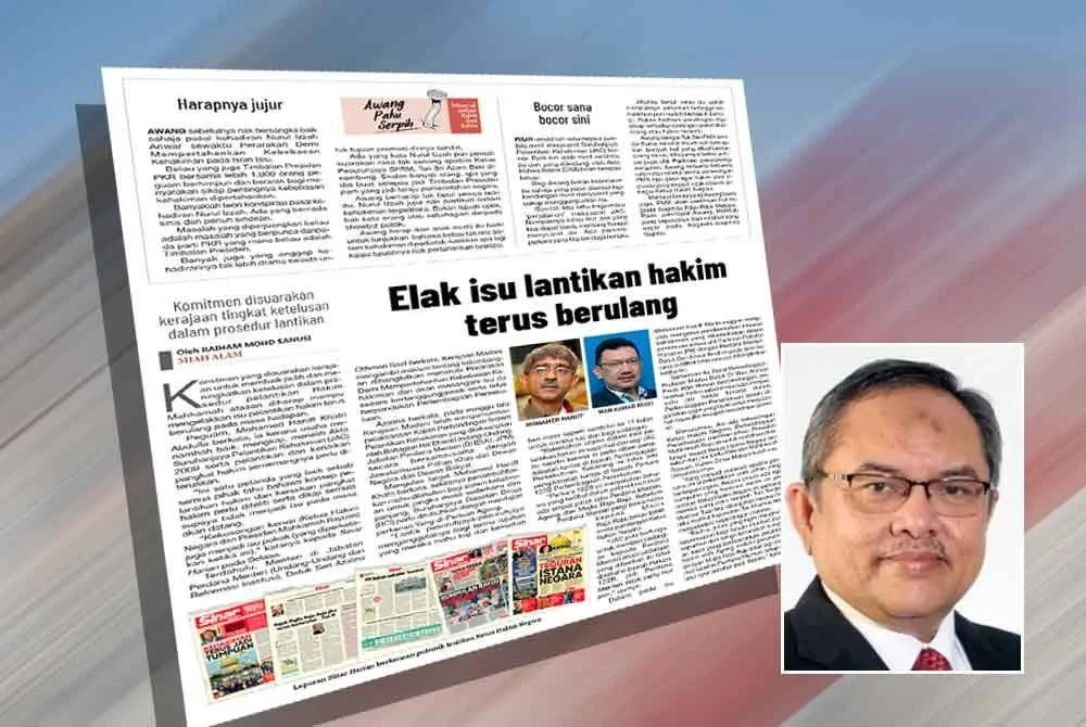 Laporan Sinar Harian pada Selasa mengenai elak isu lantikan terus berulang. Gambar kecil: Nik Ahmad Kamal