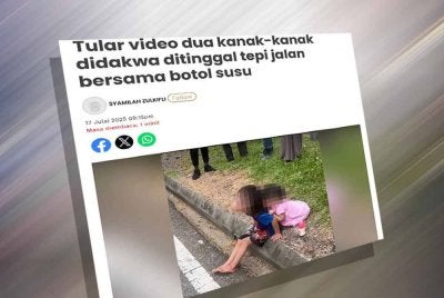 Laporan Sinar Harian mengenai dua kanak-kanak perempuan masih kecil yang didakwa ditinggalkan ibu bapa mereka di tepi jalan di Garden Avenue Seremban 2.