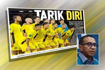 Laporan Sukan Sinar pada Khamis mengenai isu menarik diri daripada Kejohanan Piala Persatuan Bolasepak Negara-Negara Asia Tengah (CAFA) 2025. Gambar kecil: Zainol Fadzi