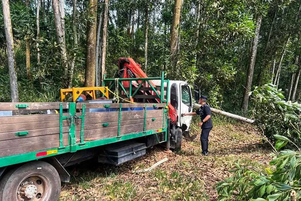 Pemandu lori iaitu lelaki berusia 61 tahun tidak mengalami kecederaan. Foto ihsan PDRM