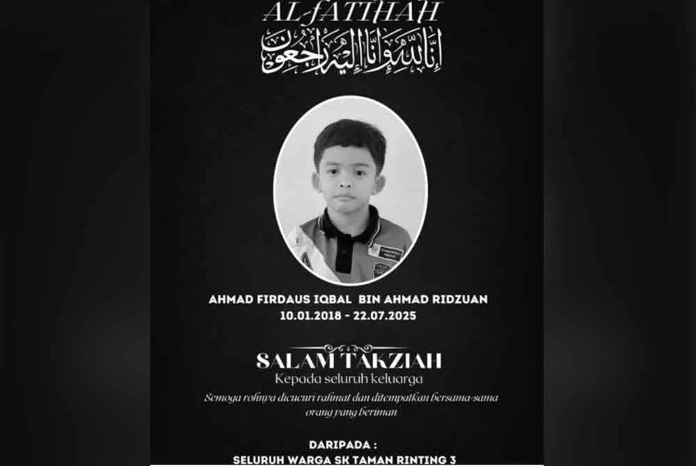 Tangkap layar status yang dimuat naik sekolah kanak-kanak lelaki itu.