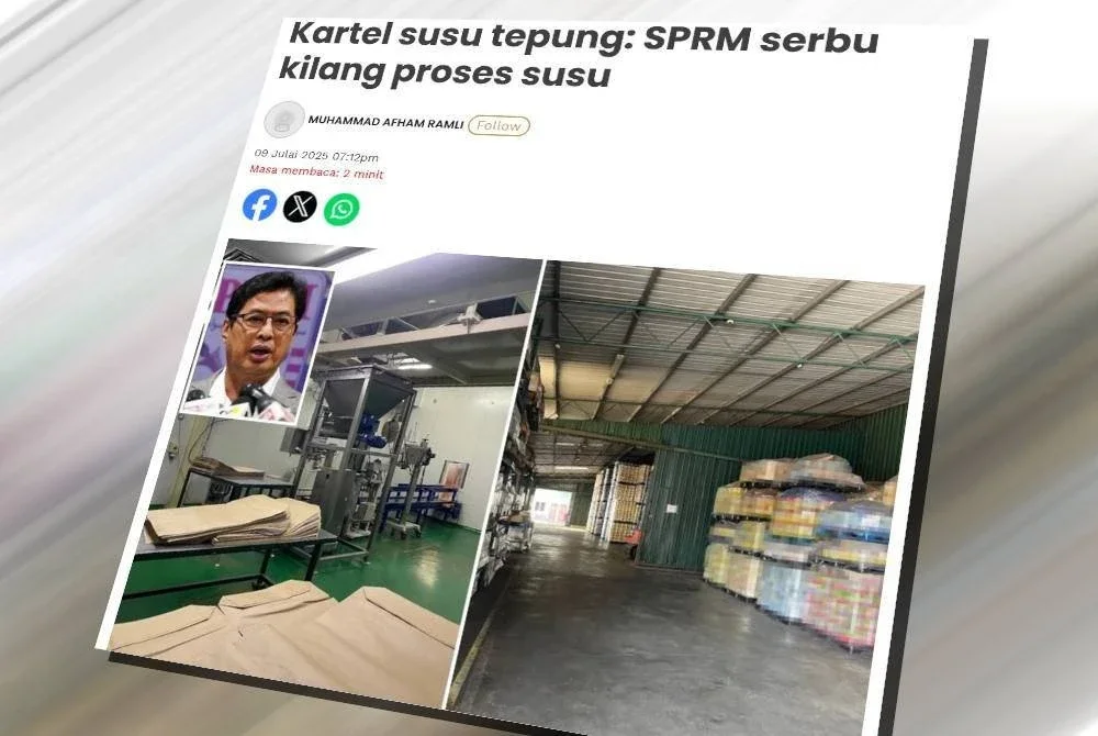 Laporan Sinar Harian mengenai serbuan SPRM di sebuah kilang pemprosesan susu dan dua buah syarikat di sekitar Lembah Klang.