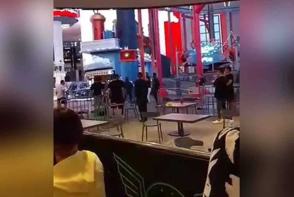 Tangkap layar video tular yang memaparkan sekumpulan lelaki bergaduh di SkyAvenue Genting Highlands pada 10 Julai lalu.