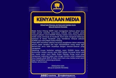 Kenyataan rasmi yang dimuat naik di laman Facebook MSP pada Rabu.